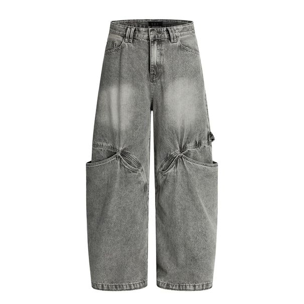 Punk Vintage Washed Jeans Niche Design Loose Casual Men's Vibe Trendy Patchwork Cargo Pants_mkmklike.com