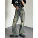 2026 American Retro Heavy Duty Rhinestone Ripped Flare Jeans For Men Niche Design, Straight Leg Casual Pants_mkmklike.com