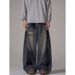 Men’s Clothing High Street Graffiti Jeans Men And Women Ripped Design Vibe Loose Wide Leg Bloomers_mkmklike.com
