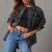 Women's Oversized Boyfriend Denim Jacket Button Down Long Sleeve Two Piece Casual Outerwear_mkmklike.com