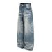 Unisex High Street Distressed Wide-Leg Bootcut Denim Pants Vintage Washed Cotton Blend Blue Jeans for Men Women S-XL_mkmklike.com