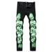 Men's Dark Gothic Style Skull Print Jeans High Street Hip Hop Slim Fit Stretch Trousers_mkmklike.com