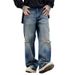 Men's Clothing Heavyweight Distressed Washed Ripped Jeans Streetwear Retro Style Straight Leg Casual Pants_mkmklike.com