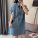 ELLE ELLE 2023 Plus Denim Blue For Women Summer New Extra Large Size Mid-Length Loose Short Sleeve T-Shirt Dress_mkmklike.com