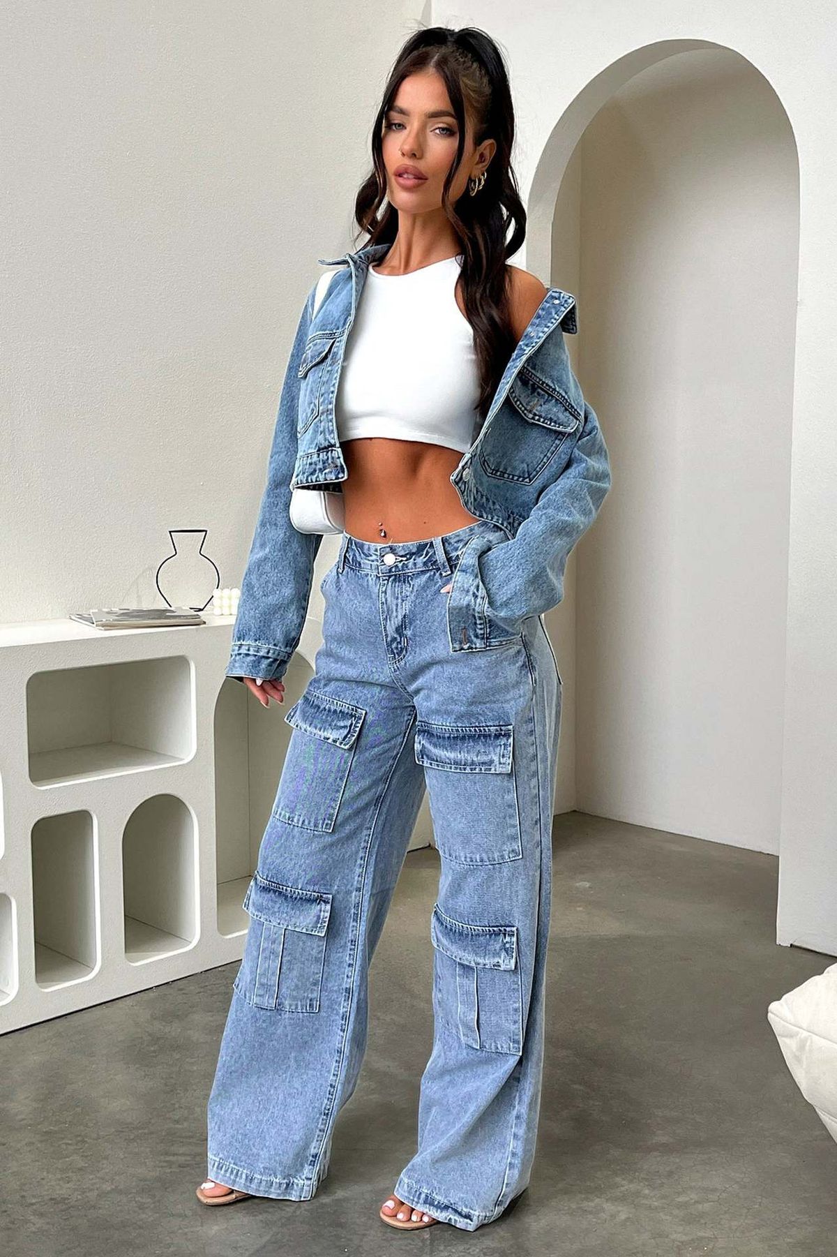 Women's Clothing Fashion Retro Pocket Washed Straight Workwear Jeans Joint Wide Leg Casual Jeans_mkmklike.com