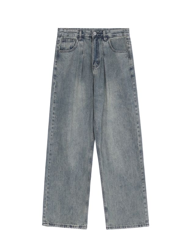 Vintage Washed Oversized Jeans – Unisex High-Waisted Relaxed Fit Wide Leg Trousers (S-3XL, Cotton Blend, Distressed Streetwear)_mkmklike.com
