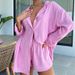 Women's Clothing sexy two-piece suit for women beach sunscreen shirt shorts suit_mkmklike.com
