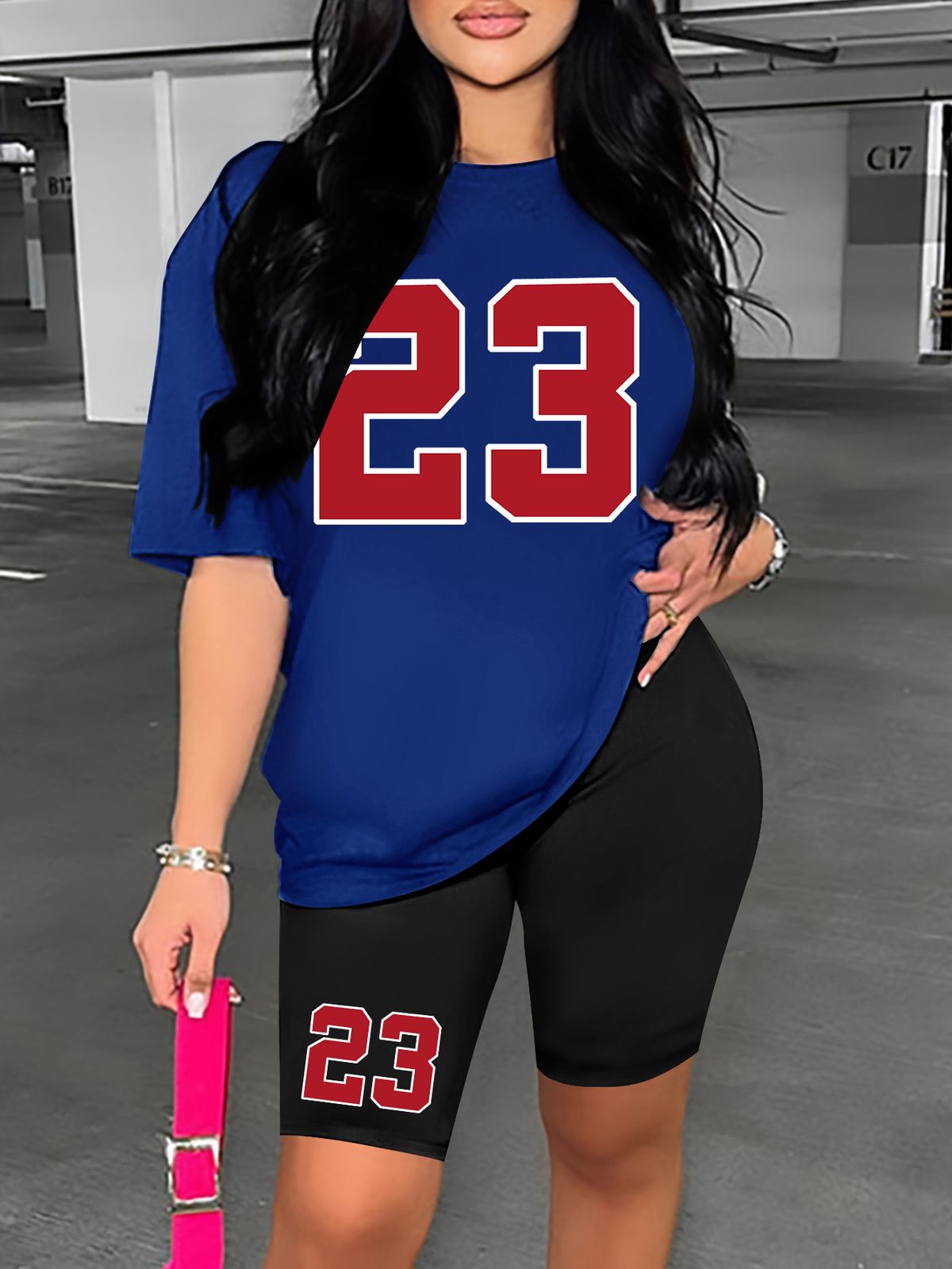 Women's Clothing Solid color all match digital printing two piece short sleeved shorts loose casual spring and summer_mkmklike.com