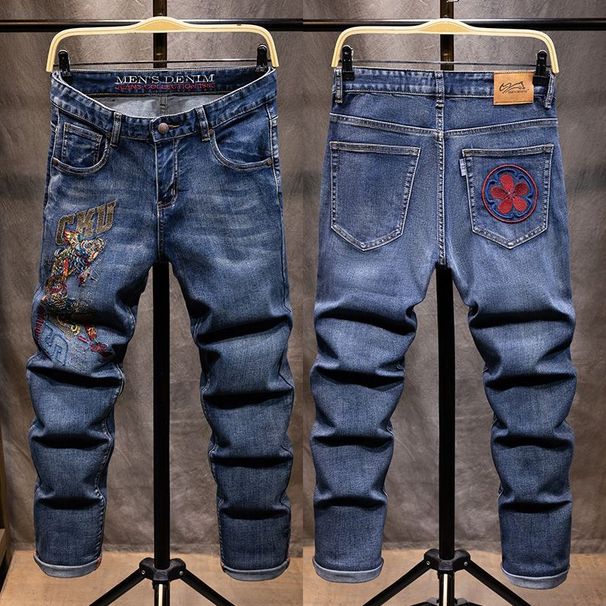 Guofeng Koi Embroidered Jeans Men's Elastic Straight Tube American Retro Large Size Jeans Men's Cross-border Delivery_mkmklike.com