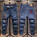 Guofeng Koi Embroidered Jeans Men's Elastic Straight Tube American Retro Large Size Jeans Men's Cross-border Delivery_mkmklike.com