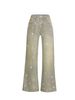 Women's High-Waisted Heavy-Duty Rhinestone Wide Leg Jeans Vintage Distressed Yellow Mud Dyed Straight Leg Pants_mkmklike.com