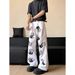 Palm Print Flared Jeans Men's Summer New Style Hiphop American Street Style Hip Hop Loose Slim Long Pants_mkmklike.com