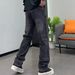 Men's Distressed Black Straight Leg Jeans With All-Over Star Print - Relaxed Fit Vintage Washed Denim Pants For Casual Wear_mkmklike.com