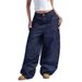 Women's High Waisted Wide Leg Jeans Original Dark Blue Patchwork Loose Fit Floor Length Curved Edge Banana Pants American High Street Style_mkmklike.com