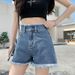 Women's High-Waisted Wide Leg Denim Shorts Casual Thin Style Slimming A-Line Hot Pants Frayed Hem Trendy Petite Versatile_mkmklike.com