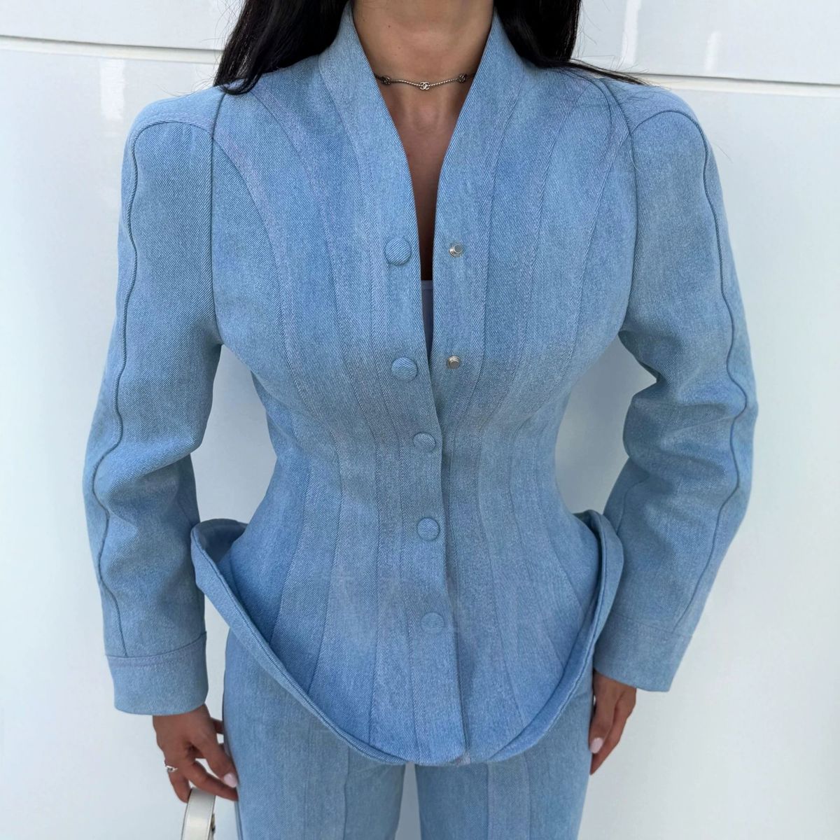Women's Elegant Slim Fit Denim Jacket Long Sleeve Button up European American Style Autumn New Design Cross Border Fashion_mkmklike.com
