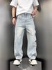 Men's Clothing Men's Distressed Mid-Seam Jeans – American High Street Wide-Leg Denim Pants, Vintage Washed & Hand-Painted (Blue, S-3XL)_mkmklike.com