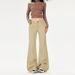 American Retro Khaki Flared Jeans For Women, Autumn And Winter Fleece-Lined Low Waist Brown Melad Loose Floor-Length_mkmklike.com