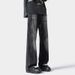 American-style Washed Cool Men's Jeans, Trendy Brand, Loose Fit, Lightning Pattern, Straight-leg Pants, High Street_mkmklike.com