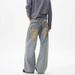 Vintage Washed Distressed Straight Leg Jeans For Men & Women – Retro Loose Fit Denim Pants With Artistic Design_mkmklike.com