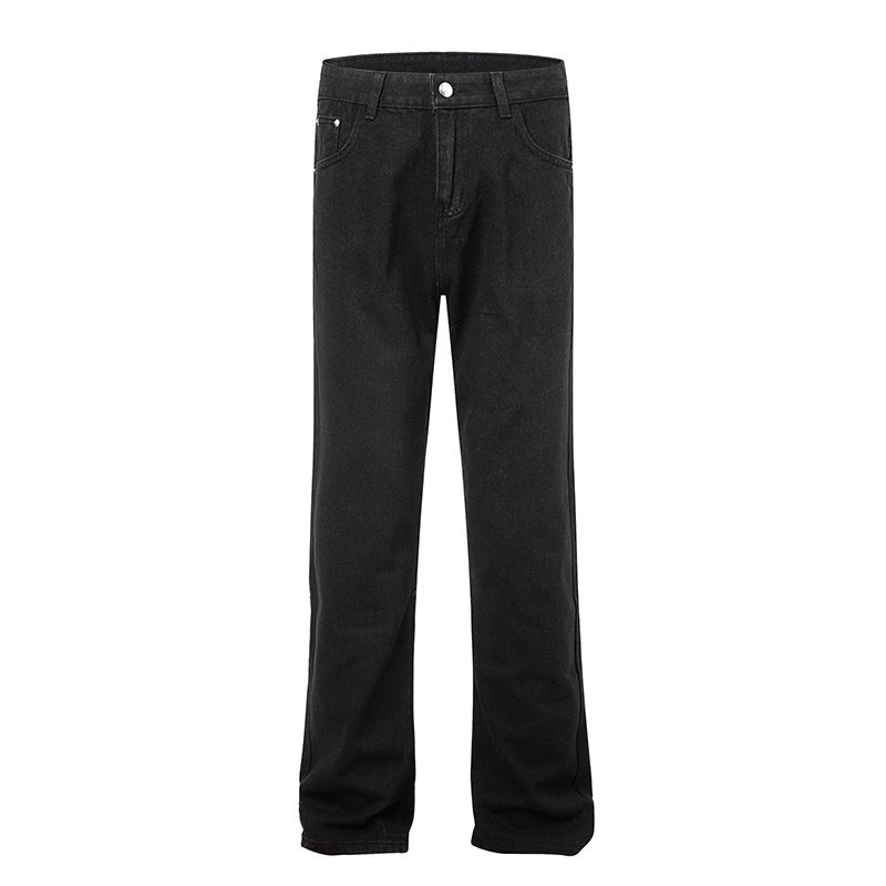 Retro American Vibe Yellow Mud Dyed Slimming Jeans Men Women Street Washed Distressed Loose Straight Leg Flared Pants_mkmklike.com