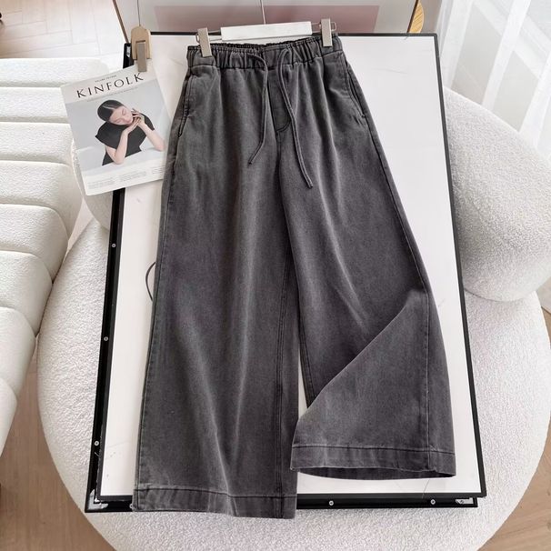 Women's Clothing Pullover Denim Shirt Straight Drape Wide Leg Pants Suit_mkmklike.com