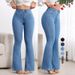 Women's High-Waisted Slim Fit Flared Jeans Solid Color Stretch Casual Hip Lifting European American Style Denim Pants_mkmklike.com