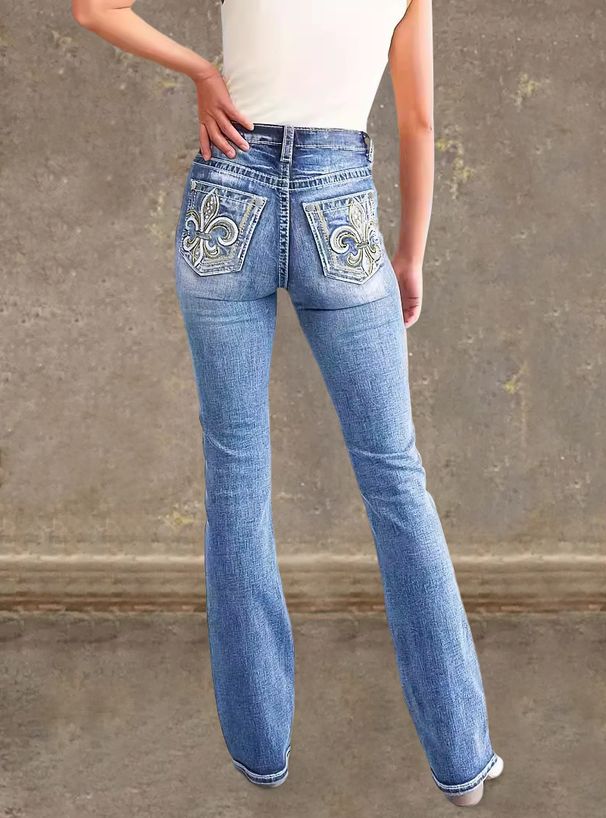 Women's Clothing Slimming Stretch Jeans Embroidered Back Pocket Double Buttons Denim Jeans For Spring Summer_mkmklike.com