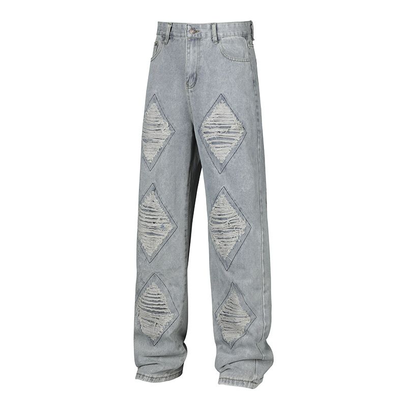 Vintage Distressed Jeans For Men – Straight-Leg Ripped Denim Pants (Black/Blue, S-3XL) | Retro Streetwear & High Fashion Casual Trousers_mkmklike.com