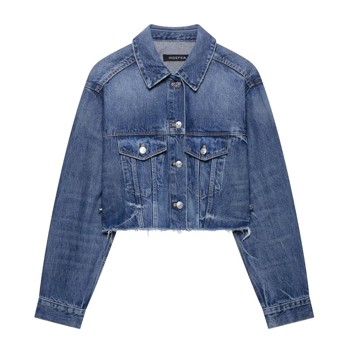 Women's Denim Jacket Casual Long Sleeve Round Neck Polyester Coat For Daily Wear XS/S/M/L_mkmklike.com