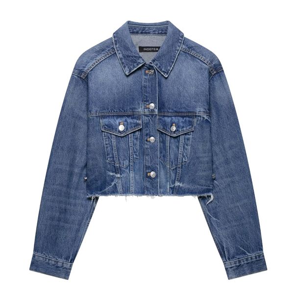 Women's Denim Jacket Casual Long Sleeve Round Neck Polyester Coat For Daily Wear XS/S/M/L_mkmklike.com