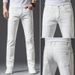 Men's Clothing Men's White Jeans, Elastic Small Straight Leg, Handsome High Waist Youth Long Pants, Versatile Classic Boy Korean Style_mkmklike.com
