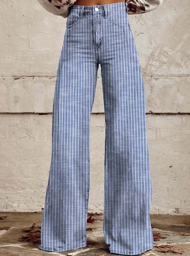 Women's Wide Leg Straight Leg Flared Jeans Anti Denim Striped Design Relaxed Everyday Wear Comfortable Feshion_mkmklike.com