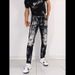 Men's Clothing Ripped Black And White Patch Trend Elastic Slim Fit Pants High End Casual Men's Pants_mkmklike.com