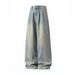 Men's Washed Distressed Denim Jeans Loose Fit Retro Pleated Straight Leg Pants Japanese Style Basic Versatile Spring Style_mkmklike.com