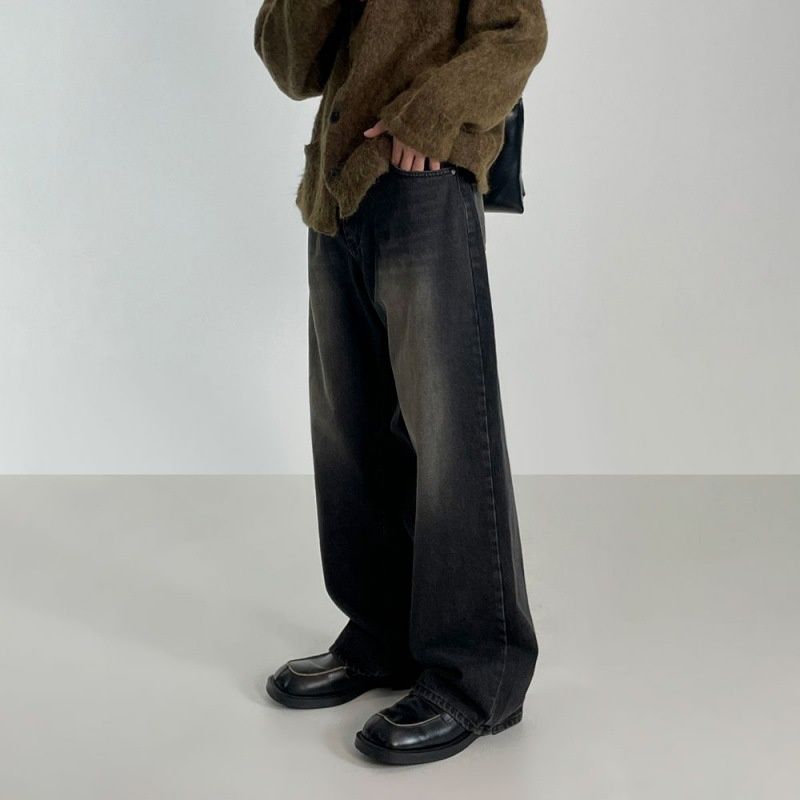 Woven MYQ Retro Washed Draped Thickened Jeans For Men, Autumn And Winter New Korean Style Loose Wide-Leg Straight Pants_mkmklike.com