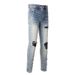 Men's Clothing European And American Trendy Men's Jeans Slim Casual Fashion Straight Ripped PU Patch Light Blue Men's Pants 6667_mkmklike.com