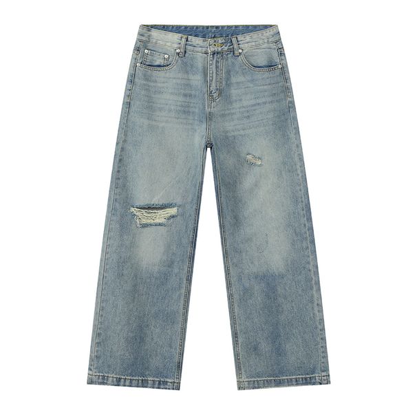 Men's Clothing Distressed High Street Ripped White Loose Wide Leg Vibe Jeans_mkmklike.com