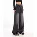 American Retro Loose Wide-leg Black Jeans For Women, 2024 Autumn New Slimming Straight Drapey Floor-length Pants_mkmklike.com
