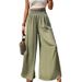 Women's Printed Trousers Commuter Style High Waist Elastic Wide Leg Pants Women_mkmklike.com