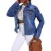 Women's Distressed Denim Jacket With Frayed Hem, Slim Fit Long Sleeve Vintage Coat, High Cotton Content (90%-95%) For Streetwear & Casual Style_mkmklike.com