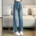 2026 Women's Wide-Leg Jeans, New High-Waisted Slimming Loose Fit With Contrast Color Patchwork Straight Pants_mkmklike.com