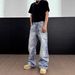 Nordmann American High Street Retro 3D Printed Chain Design Cat Whiskers Jeans Men Loose Straight Drape Wide Leg Long Pants_mkmklike.com