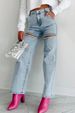 "Distressed High-Waisted Straight Leg Jeans For Women - Vintage Washed Denim With Chain Detail, Stretch Comfort (Light Blue, S-XXL)"_mkmklike.com