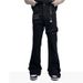 Men's Black High-Street Vibe Flared Jeans With Lace-Up Detail – Slim Fit Stretch Denim Pants For Casual Wear_mkmklike.com