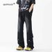 Men's Black Flared Cargo Jeans – Straight Leg Loose Fit With Patchwork Design, Streetwear Denim Pants For Urban Style_mkmklike.com