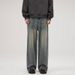 Men's Clothing Frayed Hem Jeans Cleanfit Trendy Loose Wide Leg Straight Leg Pants American High Street Style Archer0603_mkmklike.com