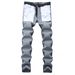 Men's New Washed Retro Light Gray Elastic Jeans Slim Fit Men's All Season Versatile Denim Pants 40 42_mkmklike.com