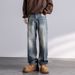 Autumn New Jeans Men's Fit Straight Tube Loose Trendy Brand American Washed Middle Waist Youth American Retro Double Craft_mkmklike.com