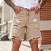 Men's Wide Leg Denim Shorts Khaki Coffee Colored Loose Fitting Ripped Bleached Trendy European American Style Five Point Pants_mkmklike.com